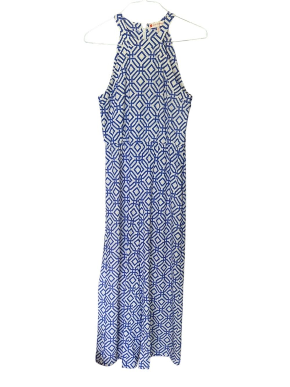 Jude Connally Edie Blue & White Geometric Print Wide Leg Jumpsuit - L